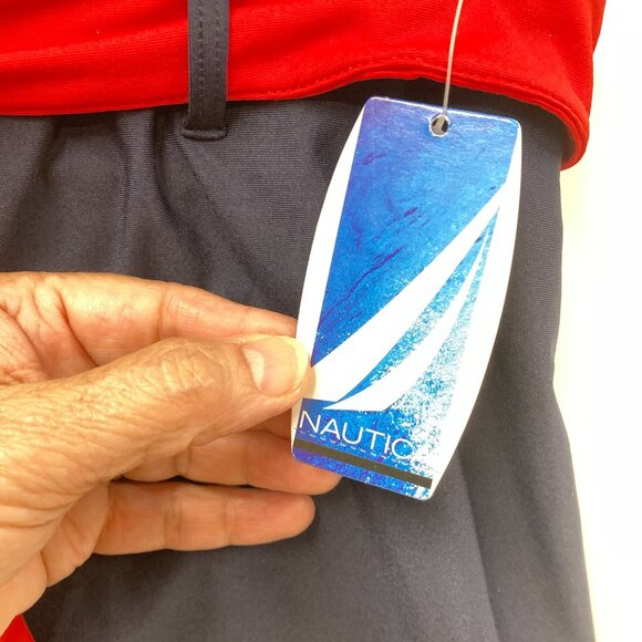 Nautica Navy Swim Skirt, Size 12, Navy w‎ Red Belt Built in Brief Nautical NEW - Picture 2 of 10